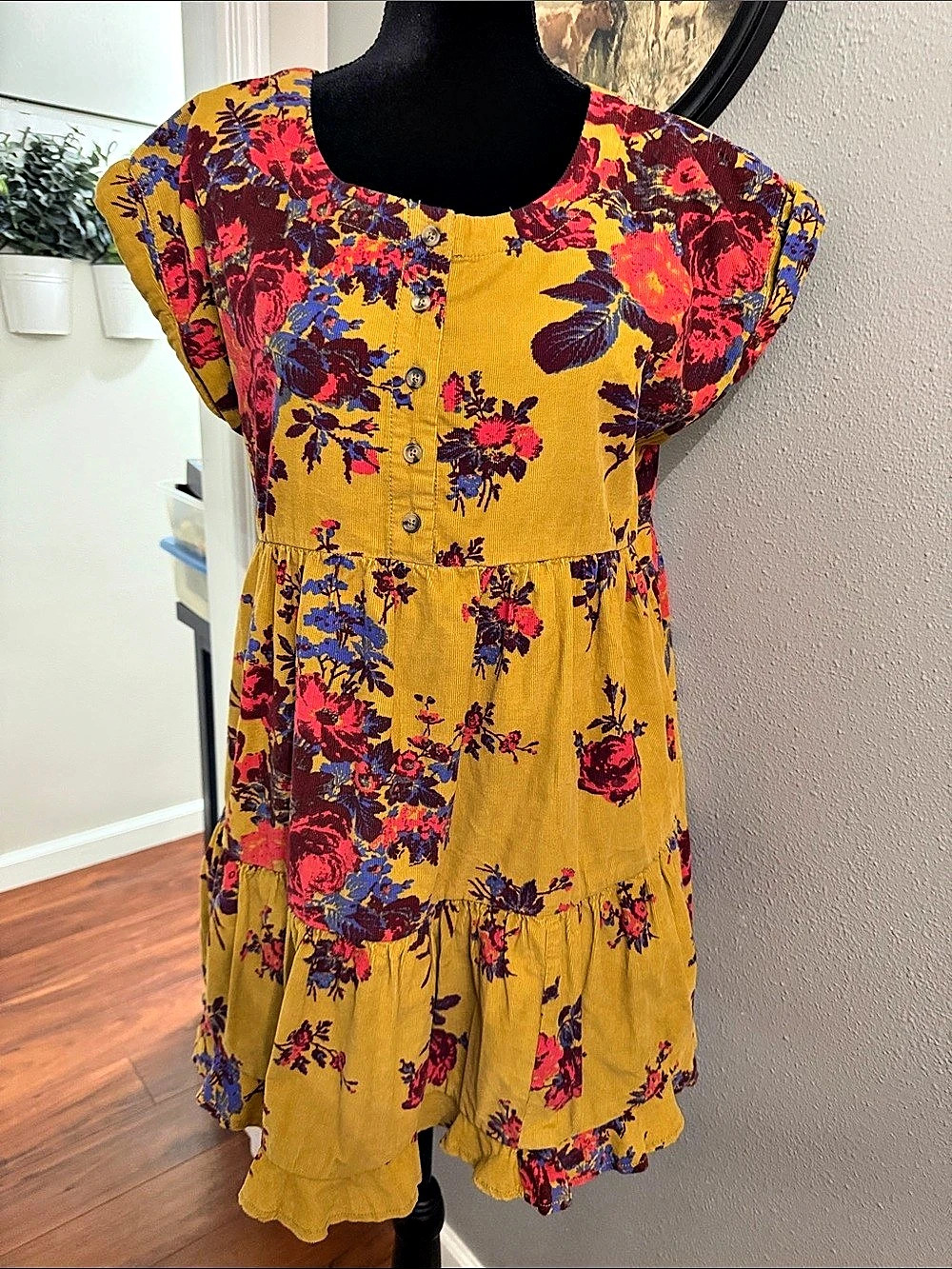 Free People Floral Mini Dress in Yellow Size XS Like New